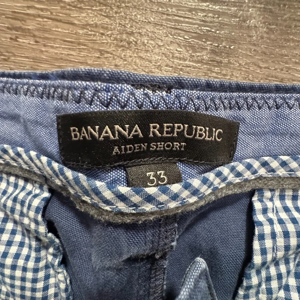 Banana Republic Shorts Mens 33 Blue‎ Striped Aiden Cotton Casual Chino Summer